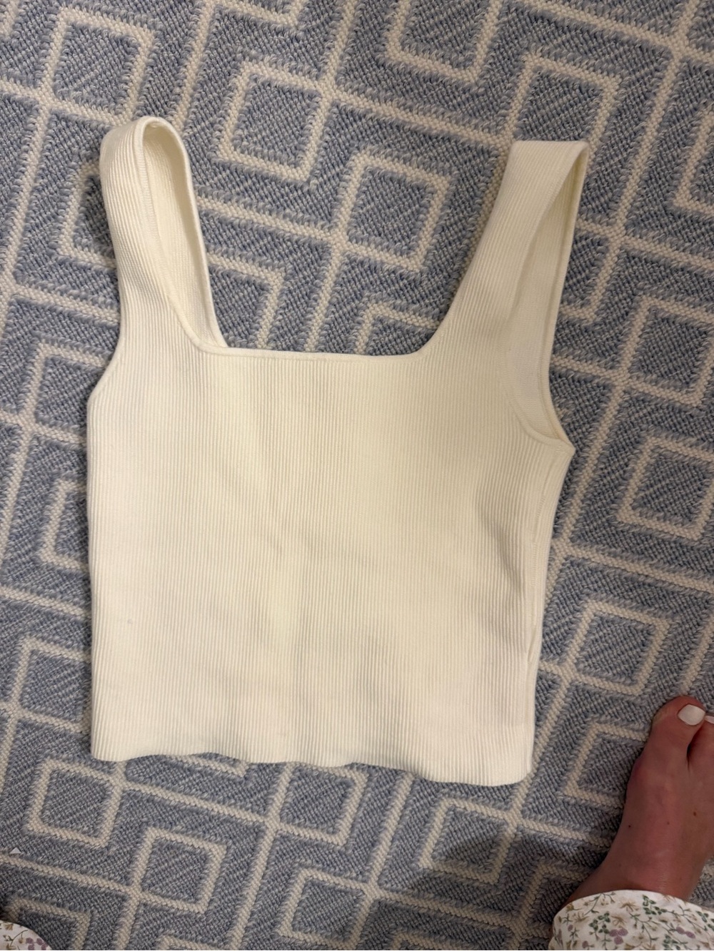 Reformation Cream Ribbed Square-Neck Crop Tank
